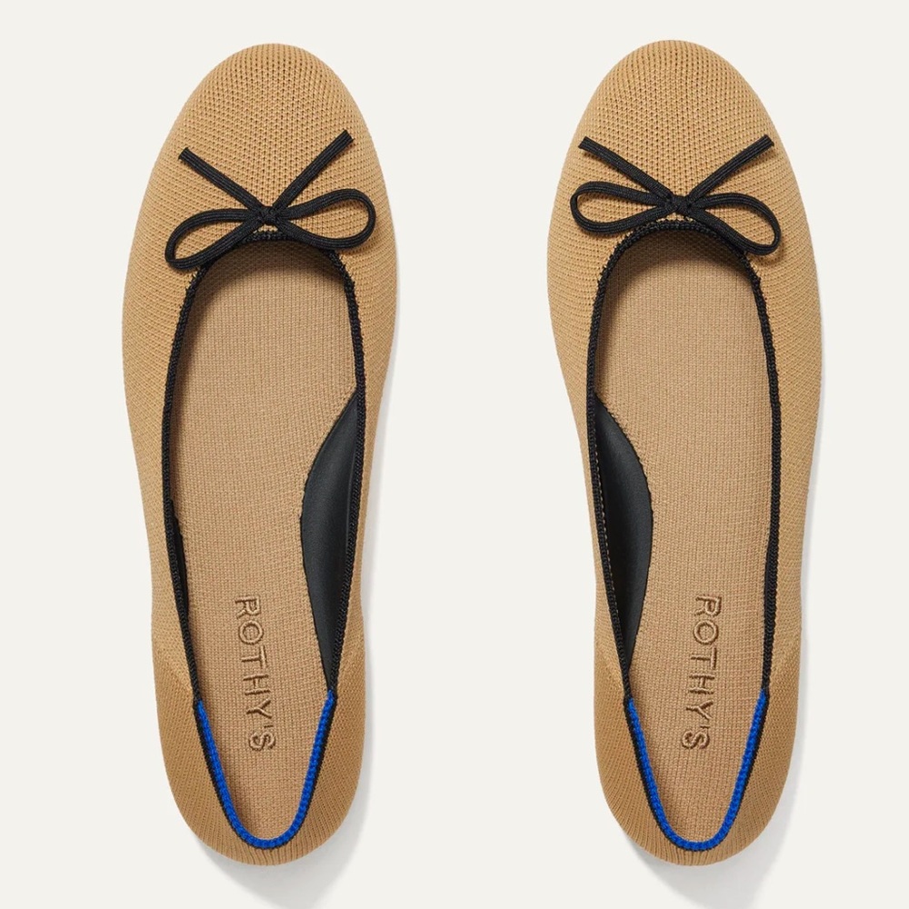Rothy's Beige Ballet Flats with Bow Detail
